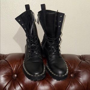Zara Black Combat Boots with Silver Accents